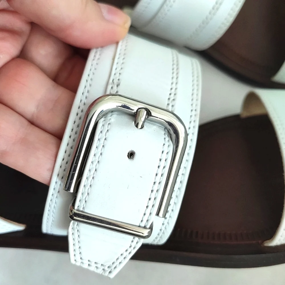 Via Spiga Sedana Sandals White Leather Buckle Size 7.5